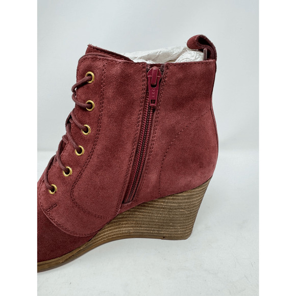Diba Blake Suede Bootie Burgundy Ankle Boot Lace Up Wedges Size 7 NWOB - Picture 9 of 12